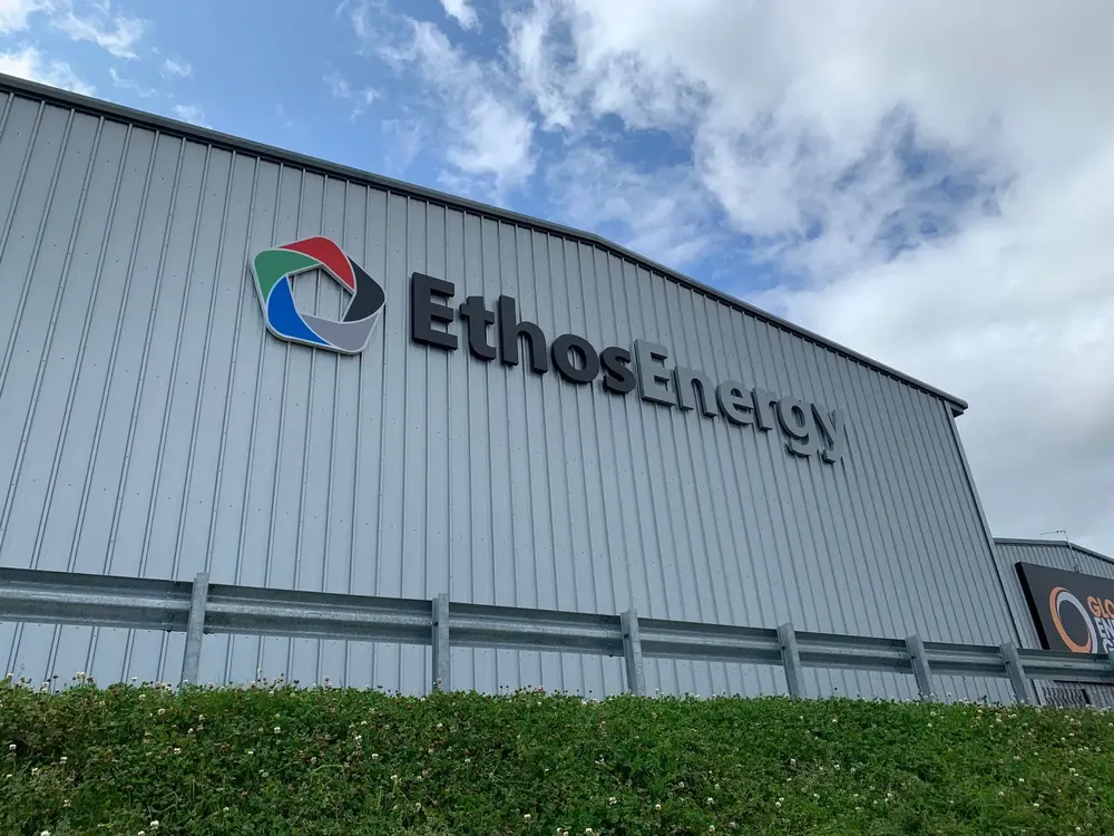 Dimensional EthosEnergy signage on a commercial building